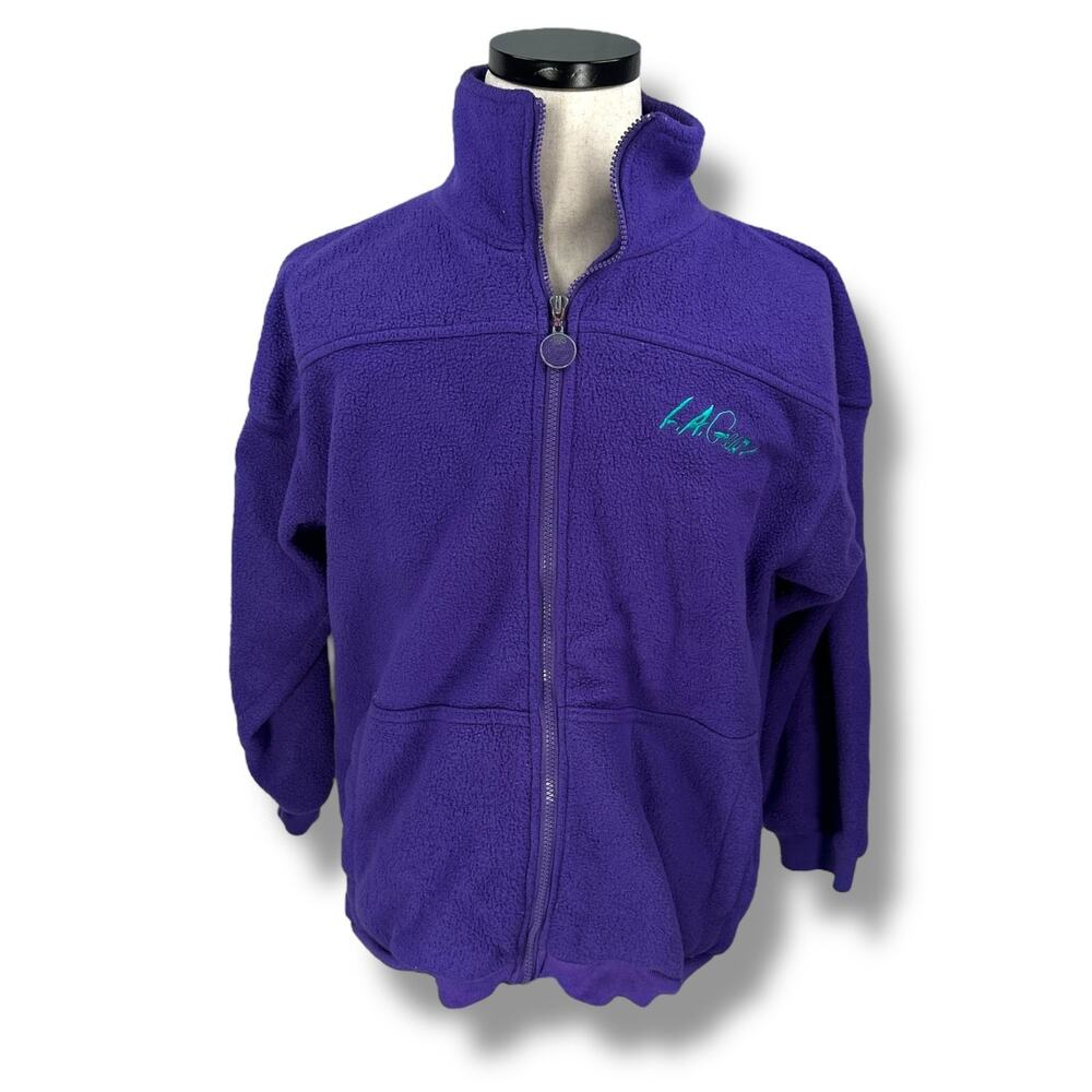 Vintage LA Gear Fleece Jacket Women’s Large Purple Logo Long Sleeve Full Zip 90s